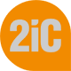 2iC logo - white block text on orange background