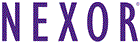 Nexor logo. Purple block letters on white background