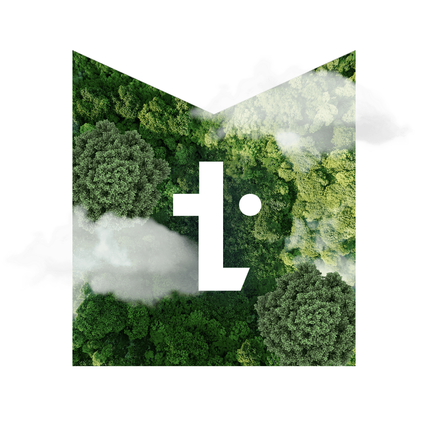 A TechMarketView bookmark logo with an image of a treetops as the interior background. The TechMarketView 'T' in white is in the foreground.