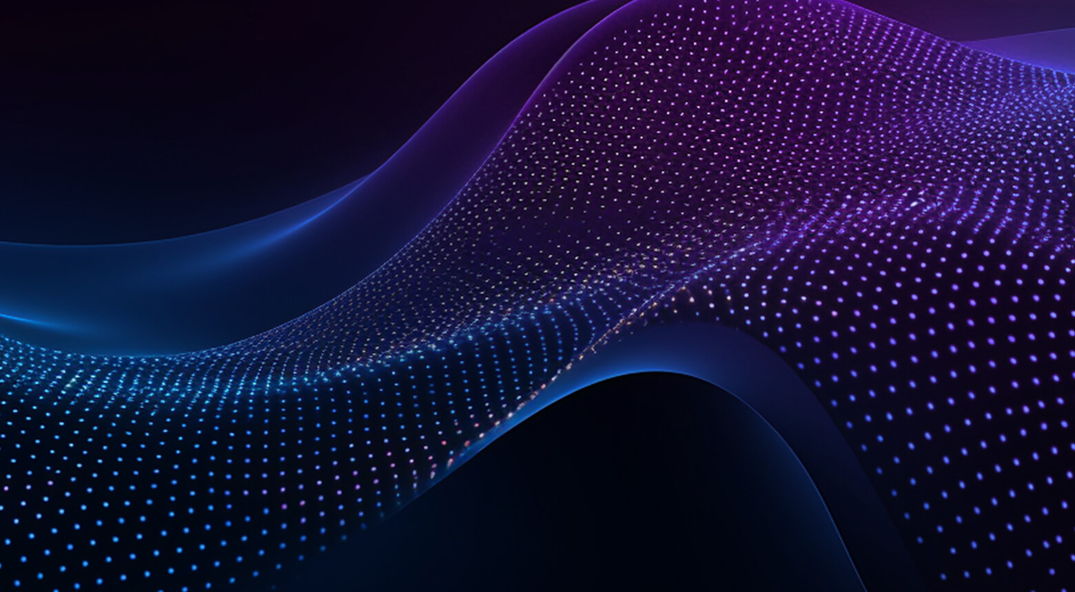 Abstract waves of blue and purple dots on dark background.