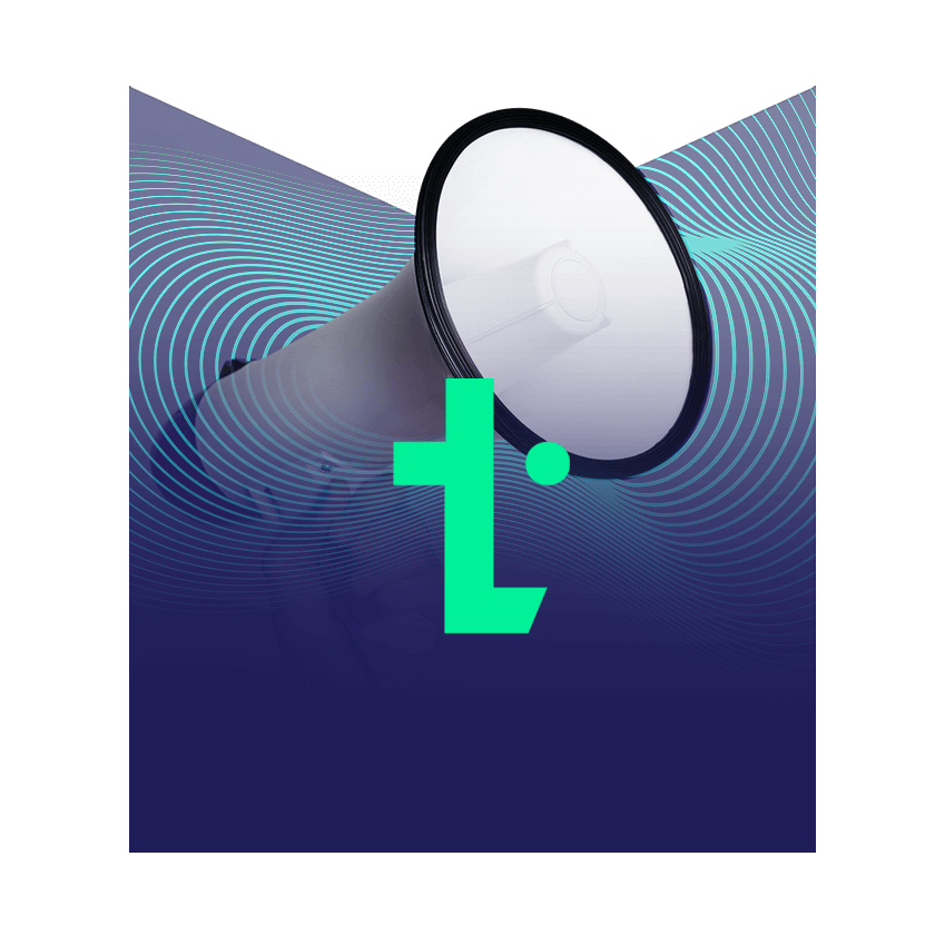 A TechMarketView bookmark image with a megaphone surrounded by light blue sound waves as an interior background.